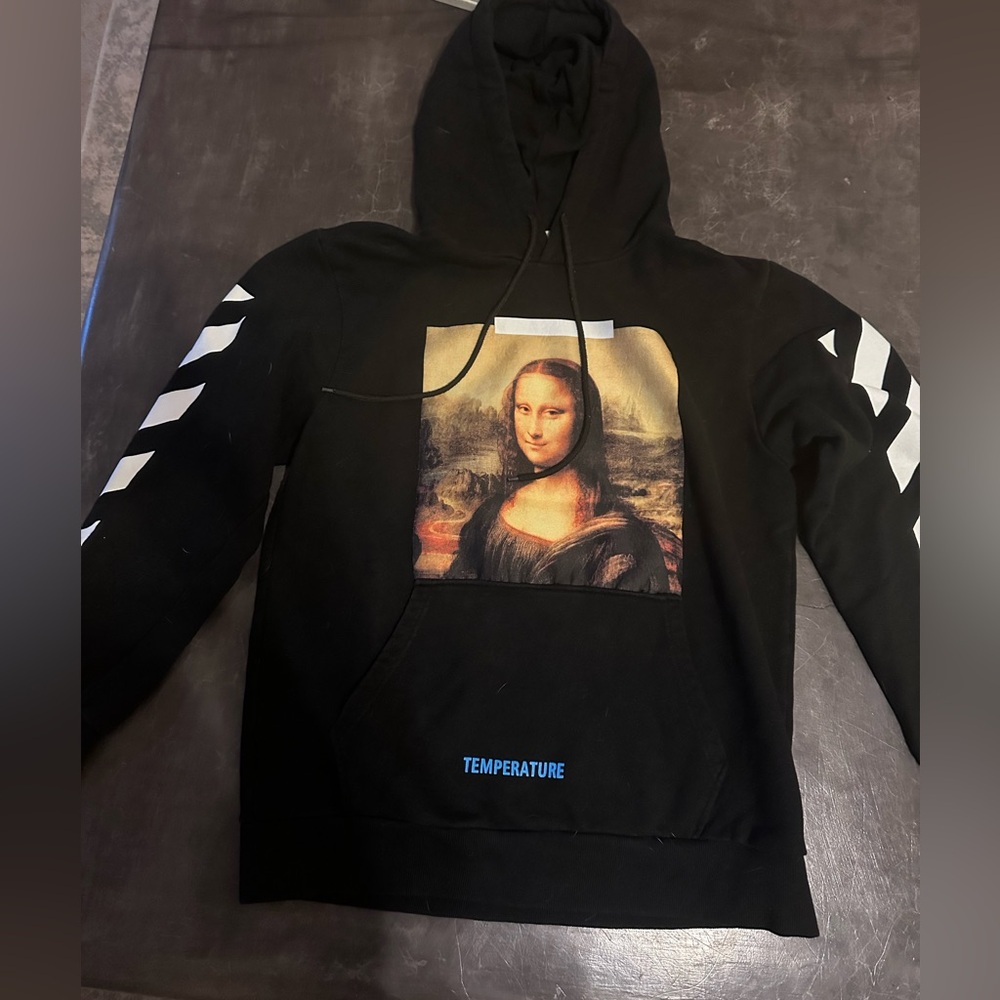 Off-White Black Hoodie with Mona Lisa Print
